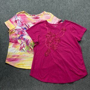 Allison Daley Lot Of 2 Short Sleeve Shirts Women's Size XL Pink Yellow Pullover